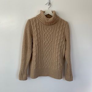 Eddie Bower Tan Wool Cable-knit Wool Sweater